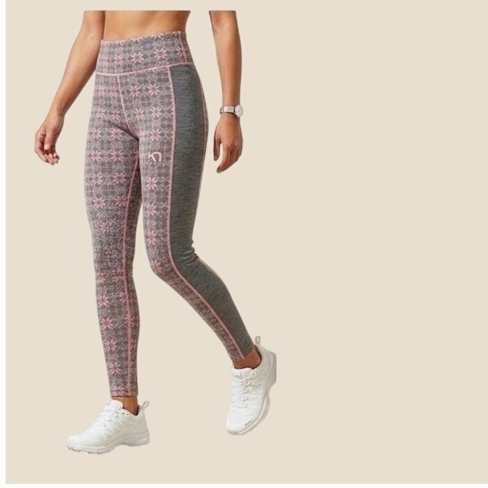 Kari Traa Rose Pant Women M Pink Grey Excellent 100% Wool Nordic Base Layer